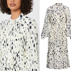 NEW $295 Ted Baker [ 1 in TB ] Suzzy Print Pleated Midi Shirt Dress Ivory size 4